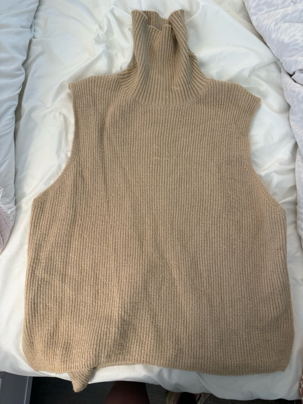 Sleeveless Turtleneck Knit Tunic in Beige